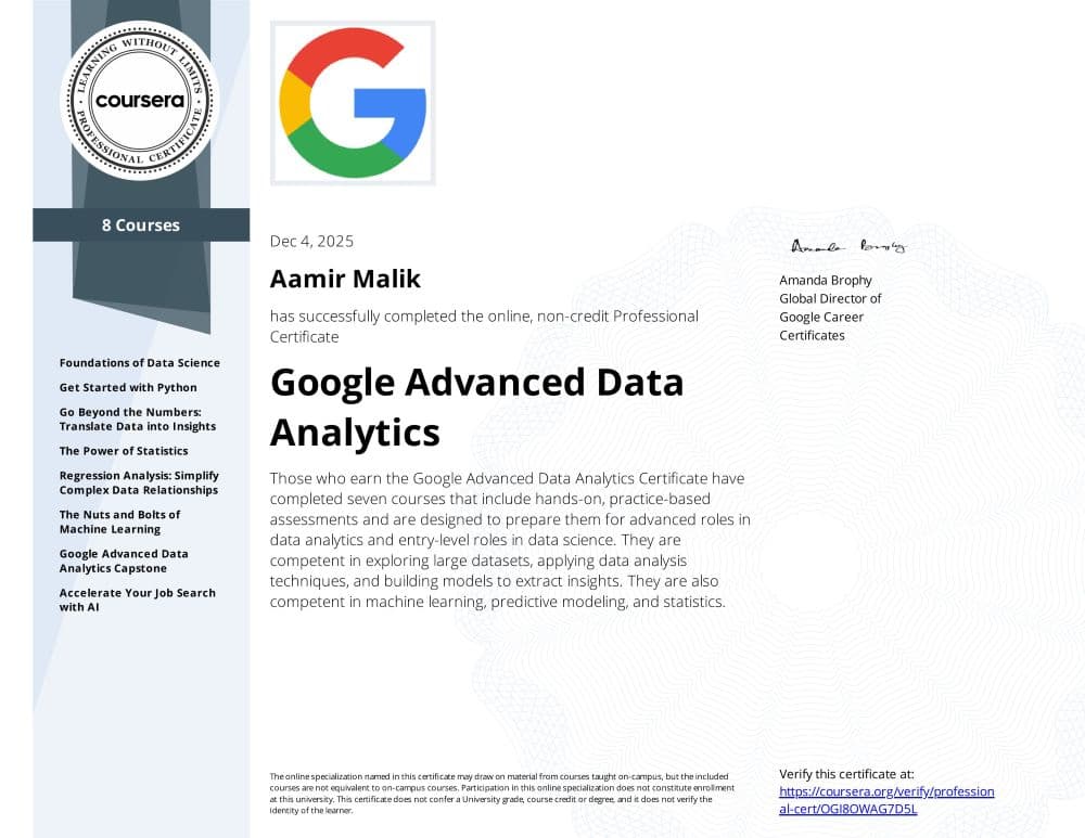Google Advanced Data Analytics Professional Certificate